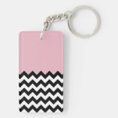 Zwarte en witte zigzag Patroon, Chevron, Roze Sleutelhanger (achterkant)