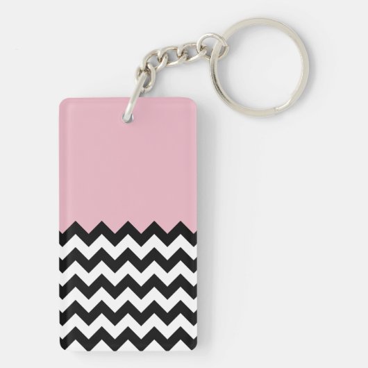 Zwarte en witte zigzag Patroon, Chevron, Roze Sleutelhanger (achterkant)