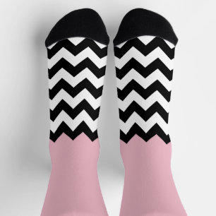 Zwarte en witte zigzag Patroon, Chevron, Roze Sokken