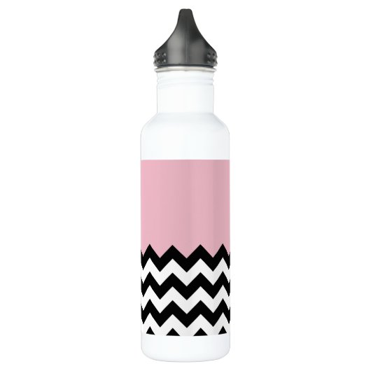 Zwarte en witte zigzag Patroon, Chevron, Roze Waterfles (Links)
