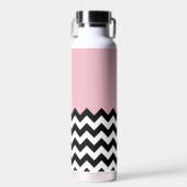 Zwarte en witte zigzag Patroon, Chevron, Roze Waterfles (Voorkant)