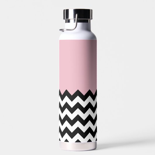 Zwarte en witte zigzag Patroon, Chevron, Roze Waterfles (Rechts)