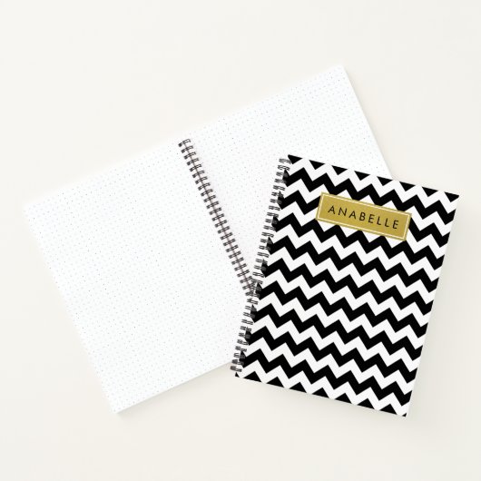 Zwarte en witte zigzag Patroon, Jouw naam Notitieboek (Binnen)