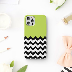 Zwarte en witte zigzag Pattern, Chevron, Green iPhone 11 Hoesje