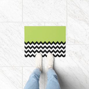 Zwarte en witte zigzag Pattern, Chevron, Green Deurmat