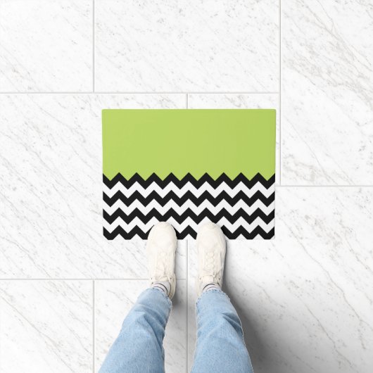 Zwarte en witte zigzag Pattern, Chevron, Green Deurmat (Binnen)