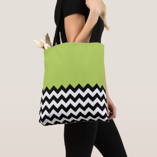 Zwarte en witte zigzag Pattern, Chevron, Green Draagtas