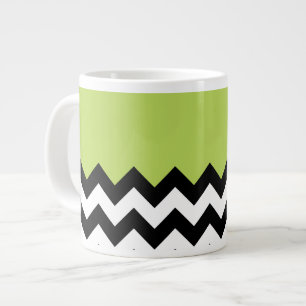 Zwarte en witte zigzag Pattern, Chevron, Green Extra Grote Beker