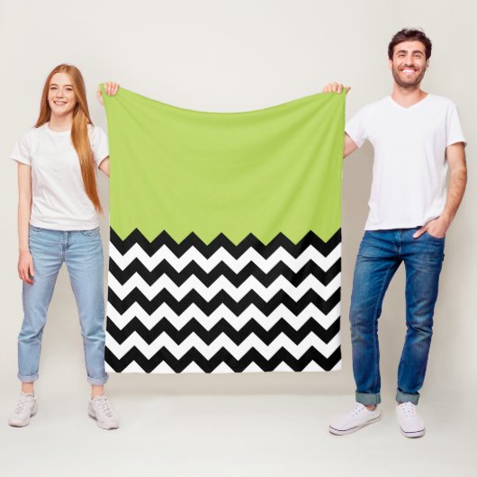 Zwarte en witte zigzag Pattern, Chevron, Green Fleece Deken (In situ)