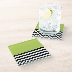 Zwarte en witte zigzag Pattern, Chevron, Green Glazen Onderzetter