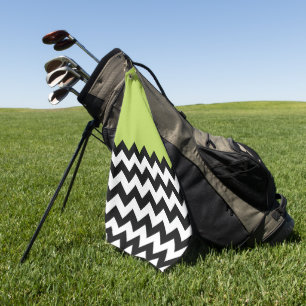 Zwarte en witte zigzag Pattern, Chevron, Green Golfhanddoek