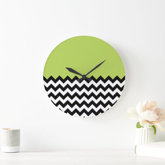 Zwarte en witte zigzag Pattern, Chevron, Green Grote Klok (Huis)
