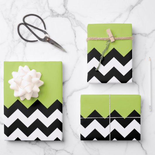 Zwarte en witte zigzag Pattern, Chevron, Green Inpakpapier Vel (Voorkant)