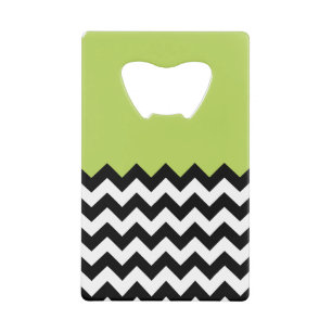 Zwarte en witte zigzag Pattern, Chevron, Green Kredietkaart Flessenopener