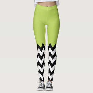 Zwarte en witte zigzag Pattern, Chevron, Green Leggings