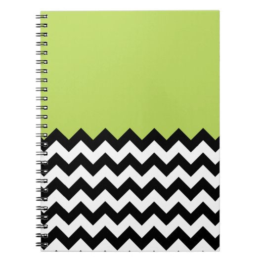 Zwarte en witte zigzag Pattern, Chevron, Green Notitieboek (Voorkant)
