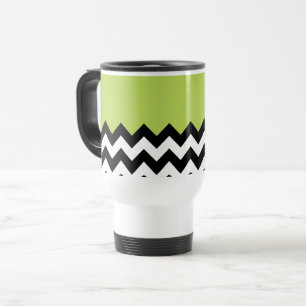 Zwarte en witte zigzag Pattern, Chevron, Green Reisbeker