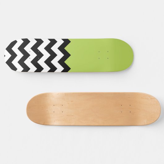 Zwarte en witte zigzag Pattern, Chevron, Green Skateboard (Horizontaal)
