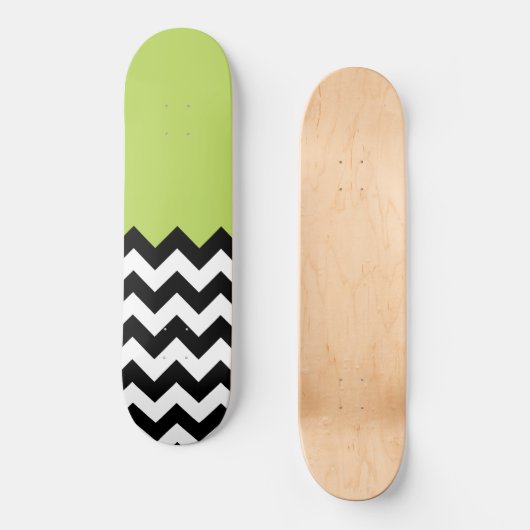 Zwarte en witte zigzag Pattern, Chevron, Green Skateboard (Voorkant)
