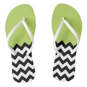 Zwarte en witte zigzag Pattern, Chevron, Green Teenslippers