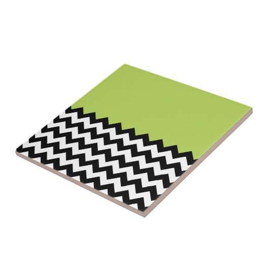 Zwarte en witte zigzag Pattern, Chevron, Green Tegeltje (Zijkant)