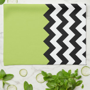 Zwarte en witte zigzag Pattern, Chevron, Green Theedoek
