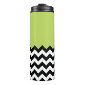 Zwarte en witte zigzag Pattern, Chevron, Green Thermosbeker (Voorkant)