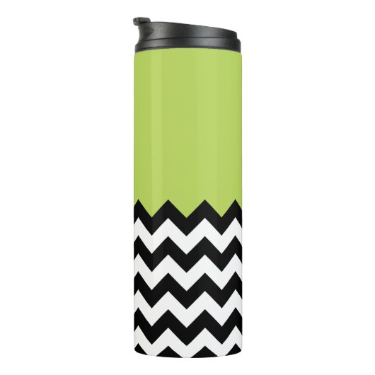 Zwarte en witte zigzag Pattern, Chevron, Green Thermosbeker (Geroteerd rechts)