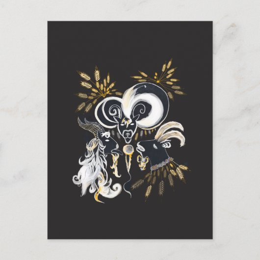Zwarte en witte zingende Geiteninkschildering Briefkaart (Voorkant)