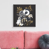 Zwarte en witte zingende Geiteninkschildering Canvas Afdruk (Insitu (Woonkamer))