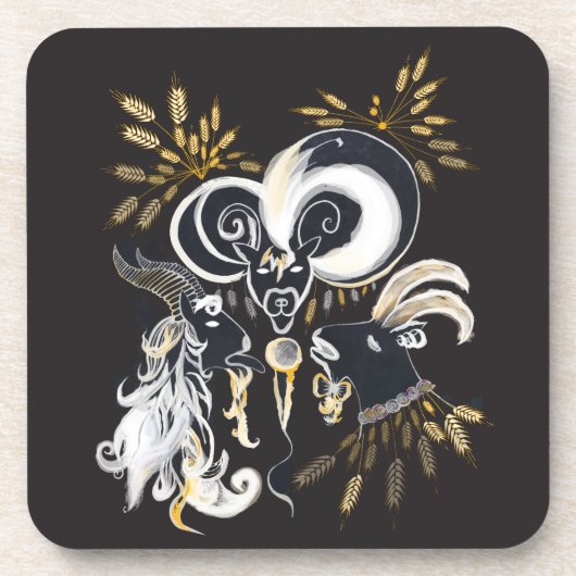 Zwarte en witte zingende Geiteninkschildering Onderzetter (Voorkant)