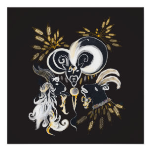 Zwarte en witte zingende Geiteninkschildering Perfect Poster