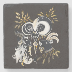 Zwarte en witte zingende Geiteninkschildering Stenen Onderzetter