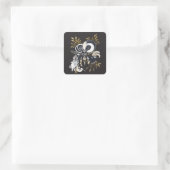 Zwarte en witte zingende Geiteninkschildering Vierkante Sticker (Tas)