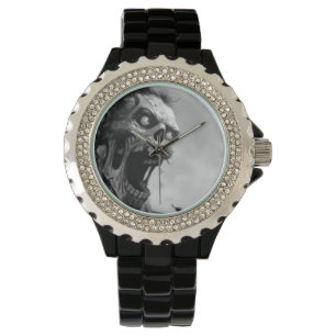 zwarte en witte zombie die schreeuwt horloge