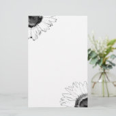 Zwarte en witte zonnebloem briefpapier (Staand voorkant)