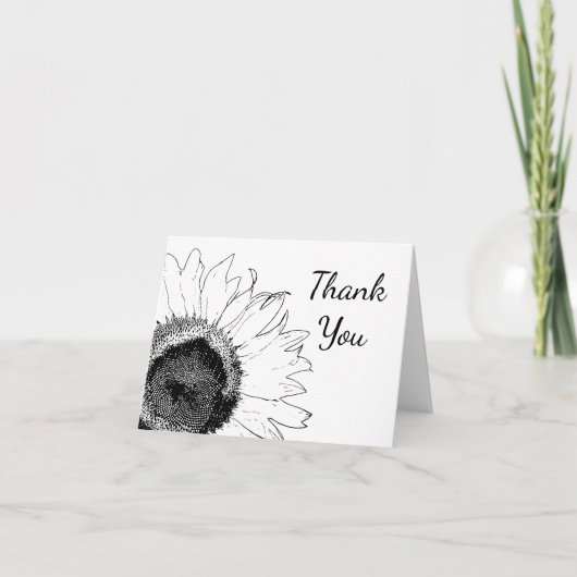 Zwarte en Witte Zonnebloem Dank u Bedankkaart (Voorkant)