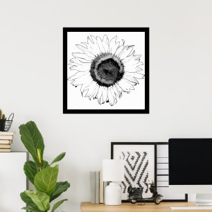 Zwarte en witte zonnebloem poster