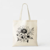 Zwarte en witte zonnebloem tote bag (Achterkant)