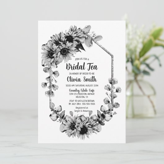 Zwarte en witte zonnebloemen Bridal Tea Kaart (Staand voorkant)