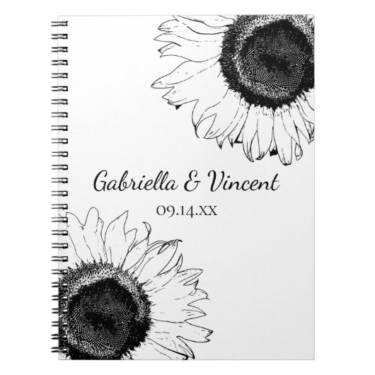 Zwarte en witte zonnebloemen Weddenschap Notitieboek (Voorkant)