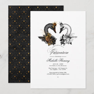 Zwarte en witte zwanen Quinceañera Kaart