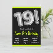 Zwarte en Zilveren Folie Ballonnen 19e Verjaardag  Kaart (Staand voorkant)