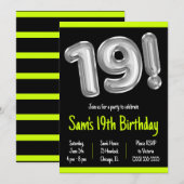 Zwarte en Zilveren Folie Ballonnen 19e Verjaardag  Kaart (Voorkant / Achterkant)