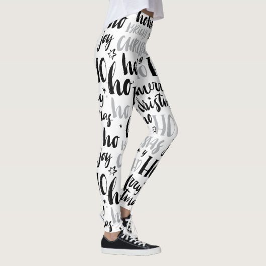 Zwarte en zilveren kersttekst Kunststof Schuin Leggings (Rechts)