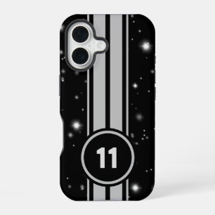 Zwarte en zilveren race strepen Starlight iPhone 16 Hoesje