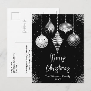 Zwarte en Zilveren Versiering Prettig Kerstfeest Feestdagenkaart
