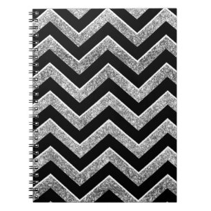Zwarte en zilverglitterijchevron notitieboek