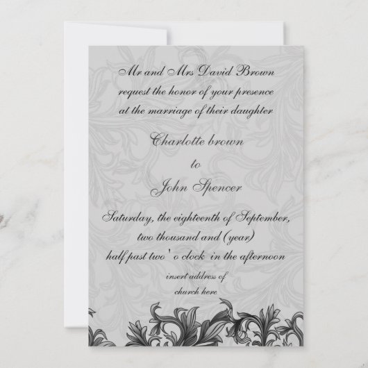 zwarte en zilvergrijze bruiloft kaart (Achterkant)