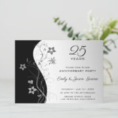 Zwarte en Zilverige achtergrondgrijze bloemen Kaart (Staand voorkant)